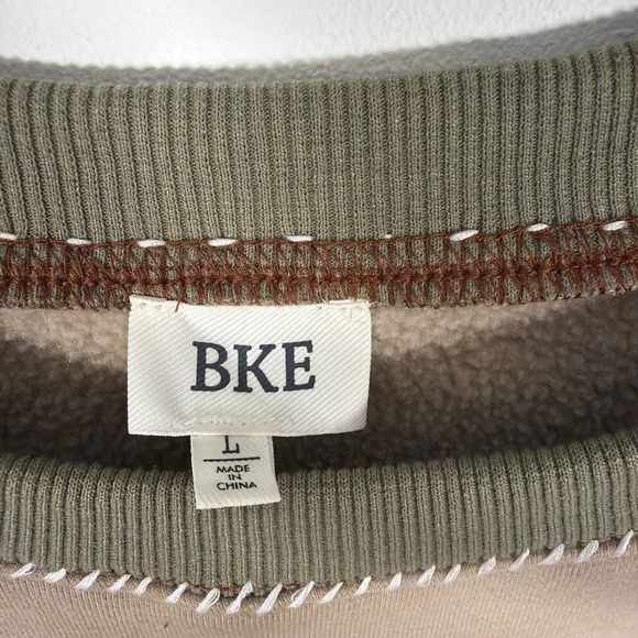 BKE Buckle Color Block Pullover Sweatshirt Large Olive Tan Rust Fall Warm - Picture 3 of 6